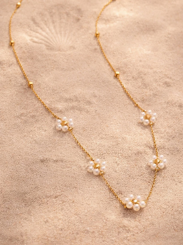 Demi Fine 18K Gold Plated Mini Pearl Flora Charm Chain Necklace | Anti Tarnish