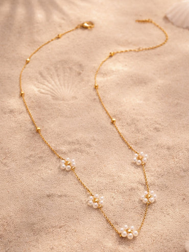 Demi Fine 18K Gold Plated Mini Pearl Flora Charm Chain Necklace | Anti Tarnish