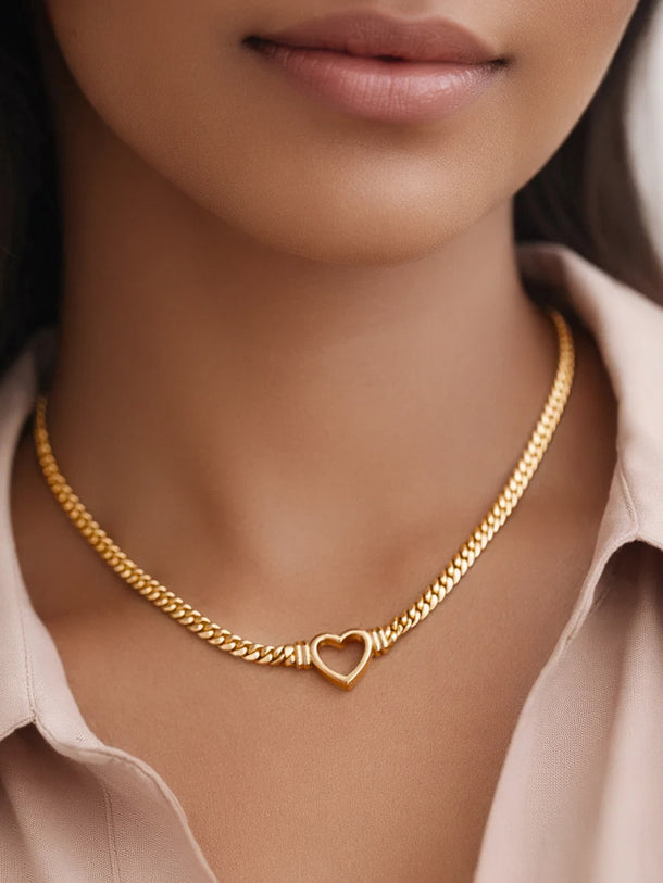Demi Fine 18K Gold Plated Chunky Curb Chain Open Heart Necklace | Anti Tarnish