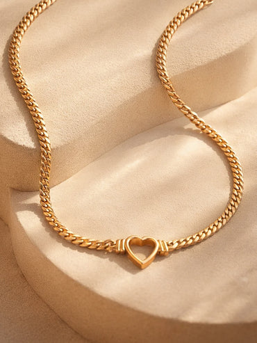 Demi Fine 18K Gold Plated Chunky Curb Chain Open Heart Necklace | Anti Tarnish