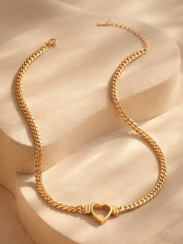Demi Fine 18K Gold Plated Chunky Curb Chain Open Heart Necklace | Anti Tarnish