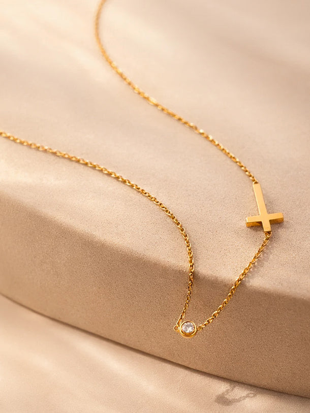Demi Fine 18K Gold Plated Cross Bar Chain Crystal Necklace | Anti Tarnish