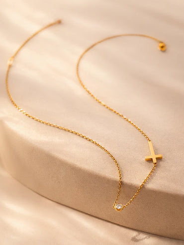 Demi Fine 18K Gold Plated Cross Bar Chain Crystal Necklace | Anti Tarnish