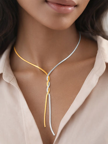 Demi Fine Dual Plated Snake Chain Lariat Drop Necklace | Anti Tarnish