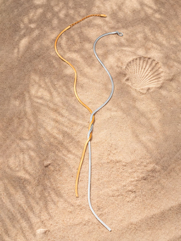 Demi Fine Dual Plated Snake Chain Lariat Drop Necklace | Anti Tarnish