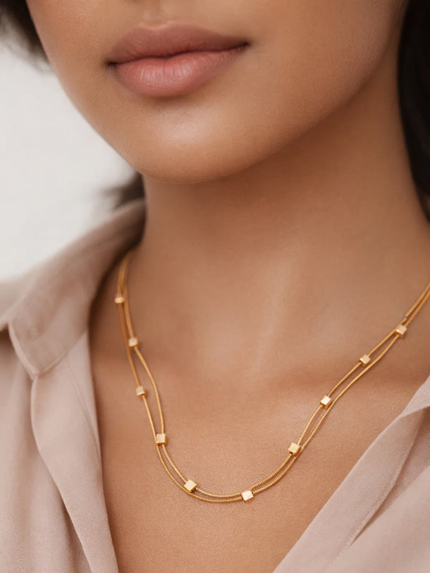 Demi Fine 18K Gold Plated Layered Snake Chain Disc Necklace | Anti Tarnish
