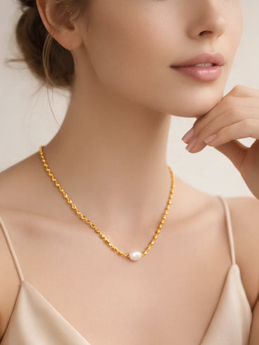 Demi Fine 18K Gold Plated Oval Pearl Chain Necklace | Anti Tarnish