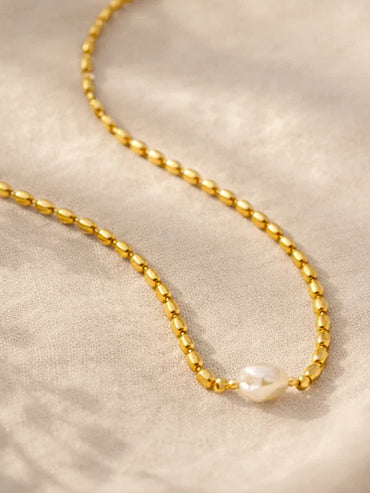Demi Fine 18K Gold Plated Oval Pearl Chain Necklace | Anti Tarnish