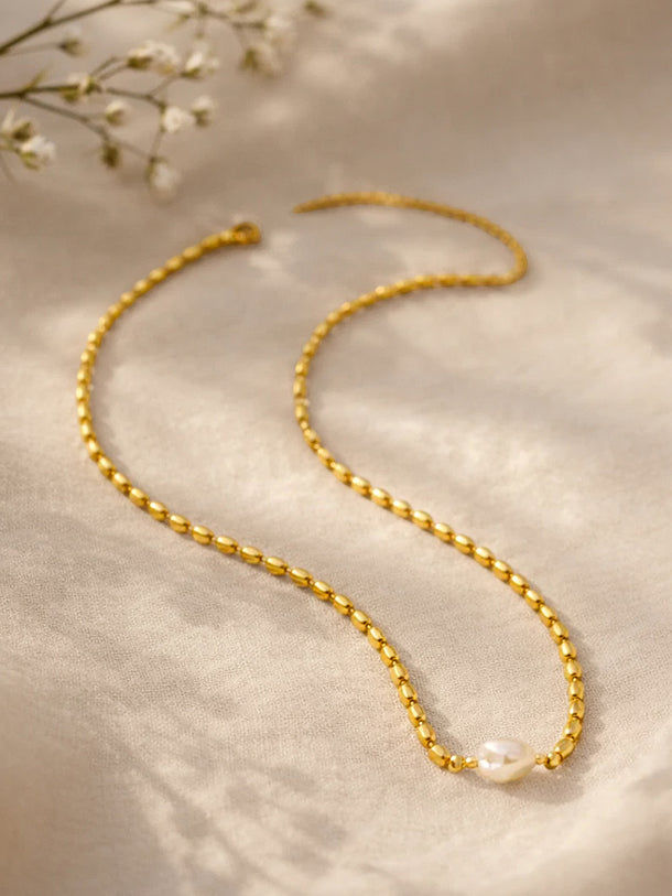 Demi Fine 18K Gold Plated Oval Pearl Chain Necklace | Anti Tarnish