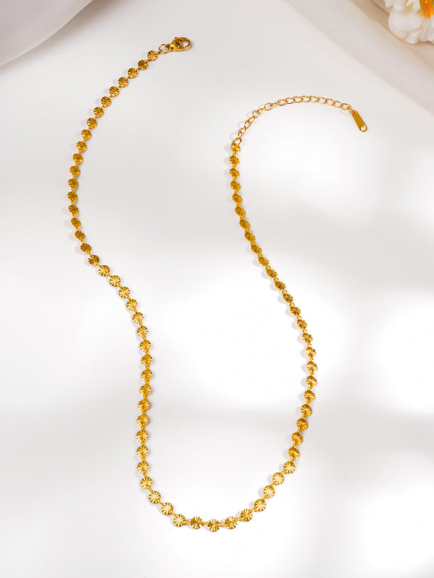 Demifine 18K Gold Plated Stainless steel Sunray Textured Coin Chain Necklace