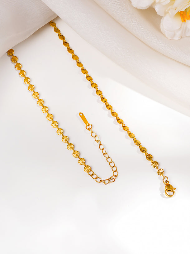 Demifine 18K Gold Plated Stainless steel Sunray Textured Coin Chain Necklace