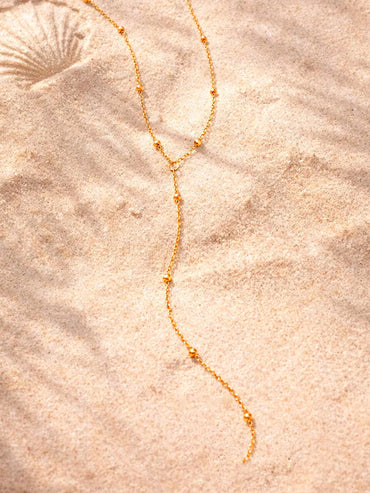 Demi Fine 18K Gold Plated Ball Bead Chain Lariat Drop Necklace | Anti Tarnish