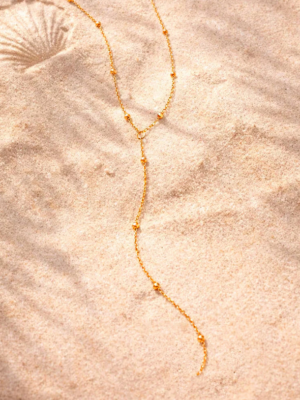 Demi Fine 18K Gold Plated Ball Bead Chain Lariat Drop Necklace | Anti Tarnish