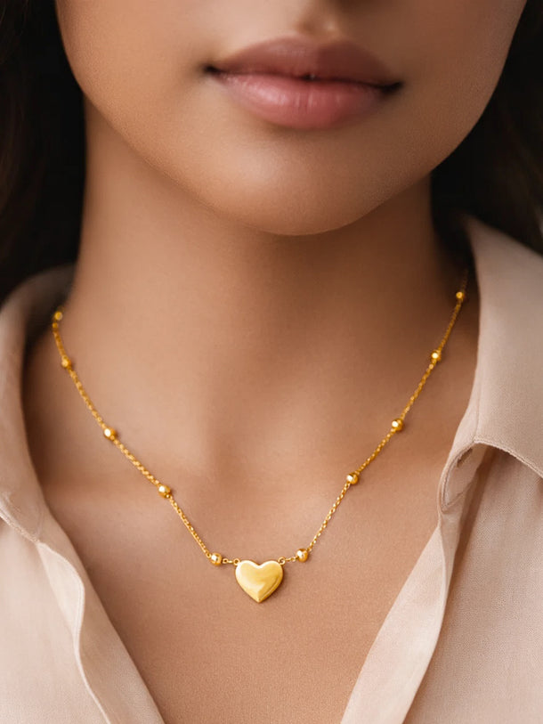 Demi Fine 18K Gold Plated Beaded Chain Heart Pendant Necklace | Anti Tarnish