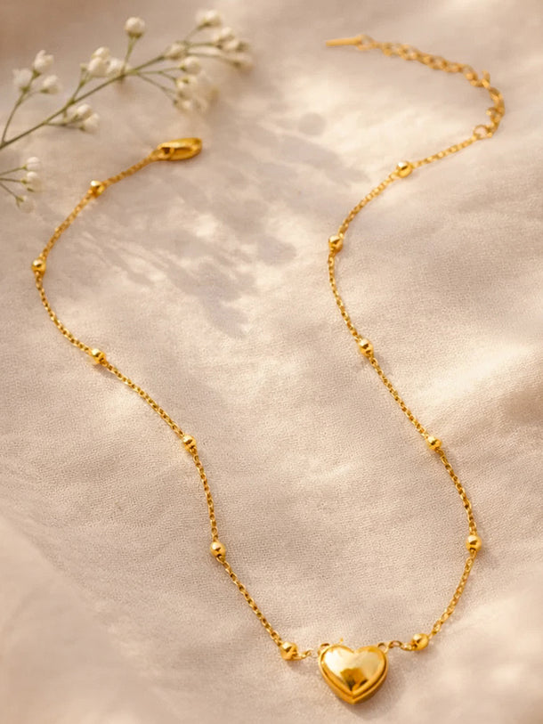 Demi Fine 18K Gold Plated Beaded Chain Heart Pendant Necklace | Anti Tarnish