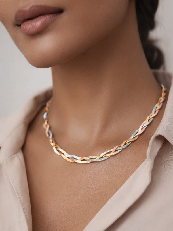 Demi Fine Gold Copper Rhodium Plated Twisted Snake Chain Necklace | Anti Tarnish