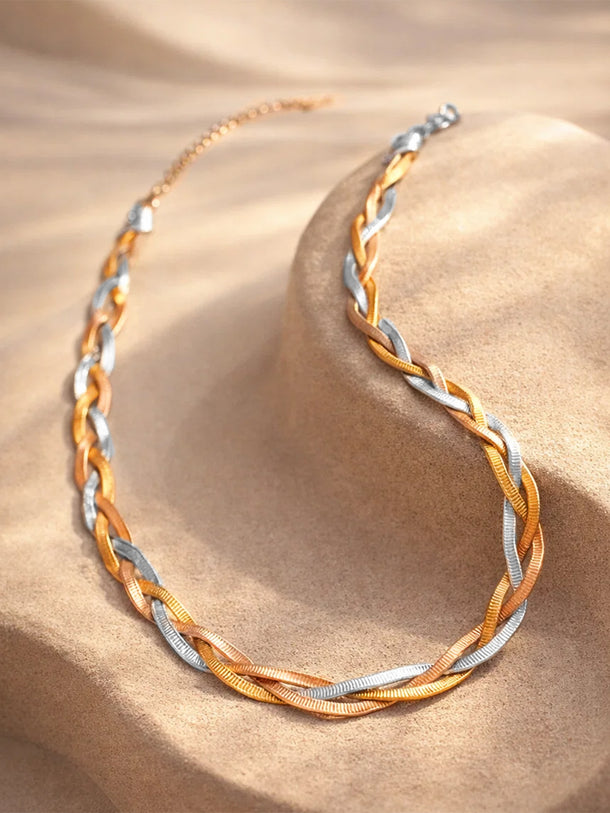 Demi Fine Gold Copper Rhodium Plated Twisted Snake Chain Necklace | Anti Tarnish