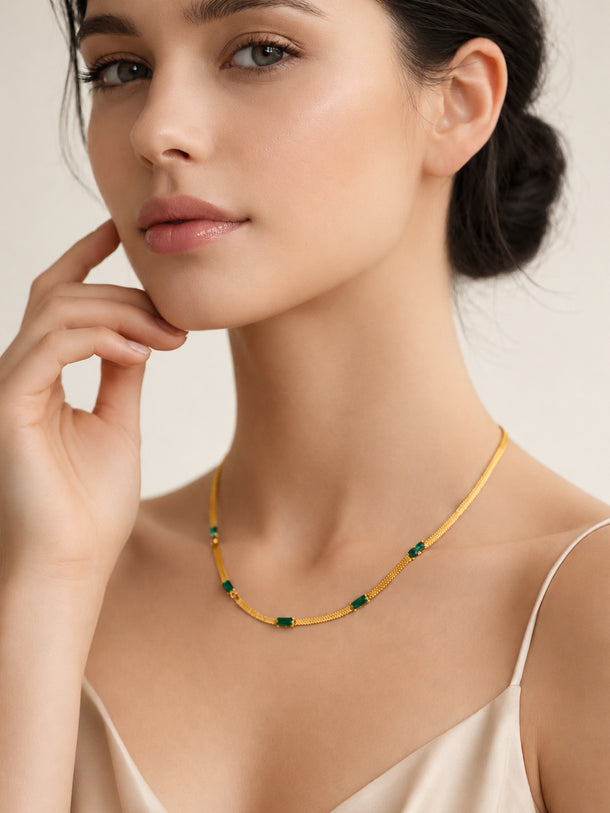 Demi Fine Gold Plated Emerald Whisper Snake Chain Necklace
