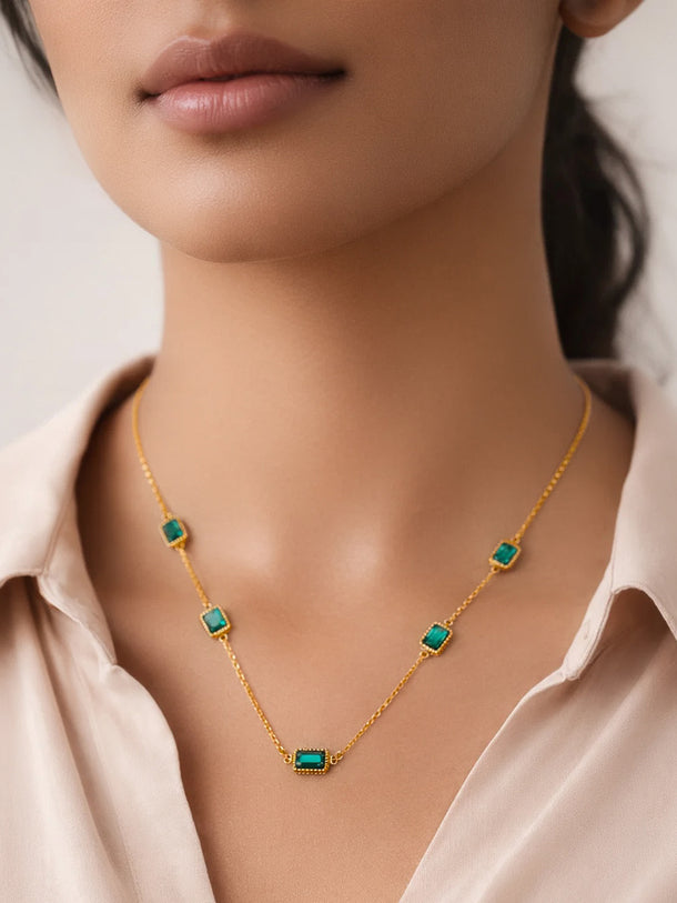 Demi Fine 18K Gold Plated Chain Emerald Green Necklace | Anti Tarnish