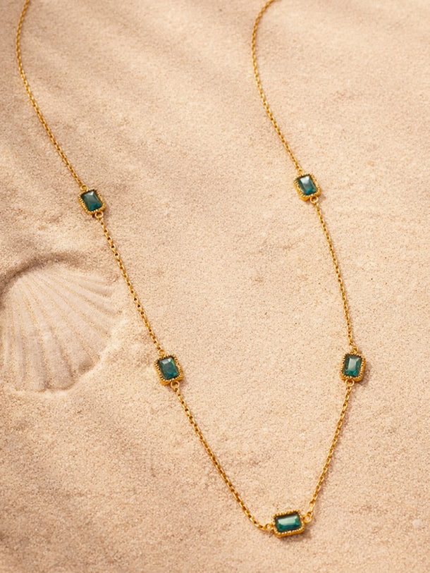 Demi Fine 18K Gold Plated Chain Emerald Green Necklace | Anti Tarnish