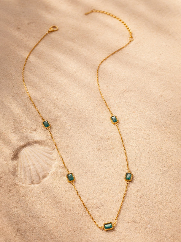 Demi Fine 18K Gold Plated Chain Emerald Green Necklace | Anti Tarnish
