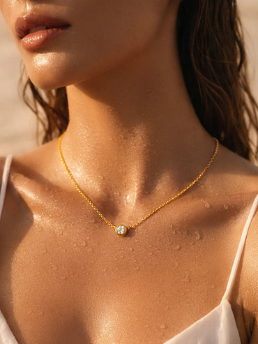 Demi Fine 18K Gold Plated Chain Round Crystal Pendant Necklace | Anti Tarnish