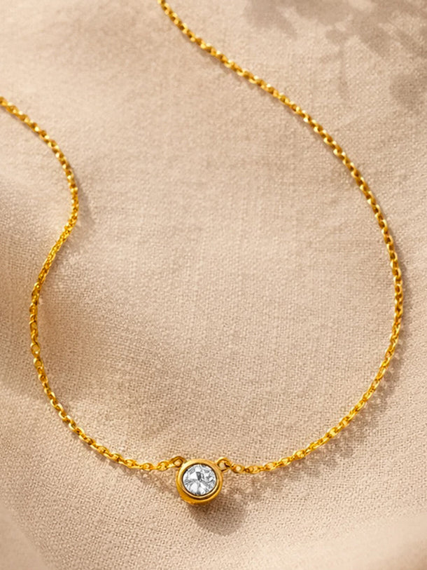 Demi Fine 18K Gold Plated Chain Round Crystal Pendant Necklace | Anti Tarnish
