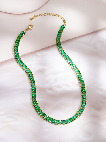 Demifine 18K Gold Plated Stainless steel Emerald Chunky Chain Necklace