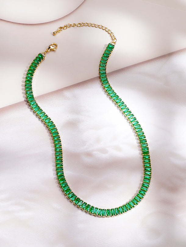 Demifine 18K Gold Plated Stainless steel Emerald Chunky Chain Necklace