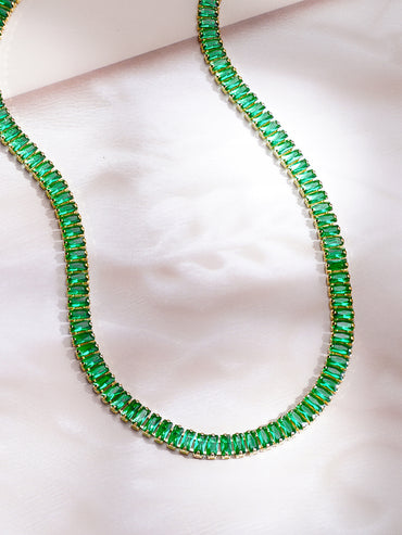 Demifine 18K Gold Plated Stainless steel Emerald Chunky Chain Necklace