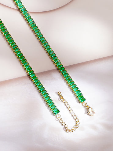 Demifine 18K Gold Plated Stainless steel Emerald Chunky Chain Necklace