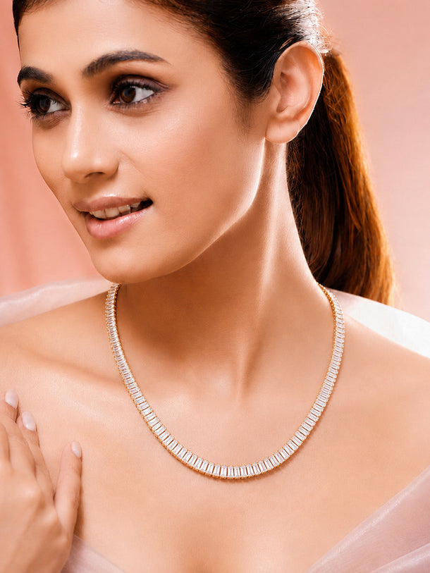 Demifine 18K Gold Plated Stainless steel Crystal Chunky Chain Necklace
