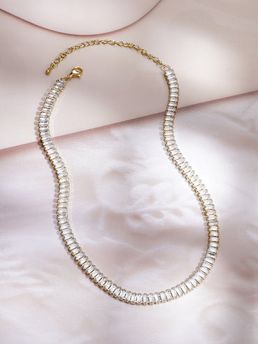Demifine 18K Gold Plated Stainless steel Crystal Chunky Chain Necklace