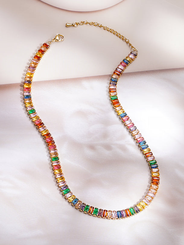 Demifine 18K Gold Plated Stainless steel Multi-Crystal Pattern Chain Necklace