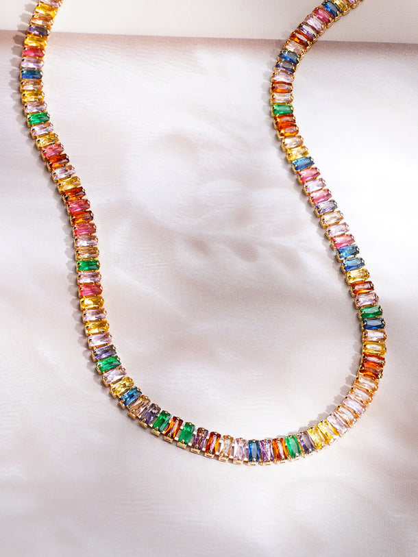 Demifine 18K Gold Plated Stainless steel Multi-Crystal Pattern Chain Necklace