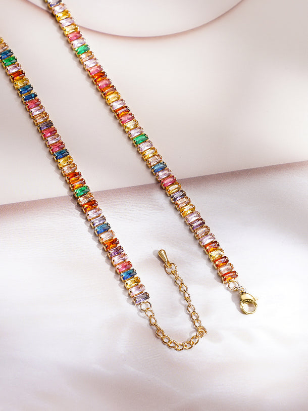 Demifine 18K Gold Plated Stainless steel Multi-Crystal Pattern Chain Necklace