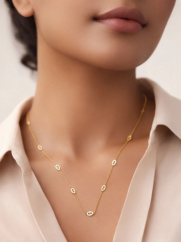 Demi Fine 18K Gold Plated Layer Long Chain Oval Motif Necklace | Anti Tarnish
