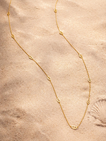 Demi Fine 18K Gold Plated Layer Long Chain Oval Motif Necklace | Anti Tarnish