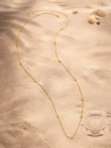 Demi Fine 18K Gold Plated Layer Long Chain Oval Motif Necklace | Anti Tarnish