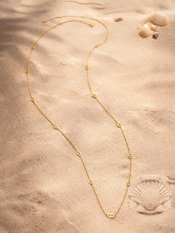 Demi Fine 18K Gold Plated Layer Long Chain Oval Motif Necklace | Anti Tarnish