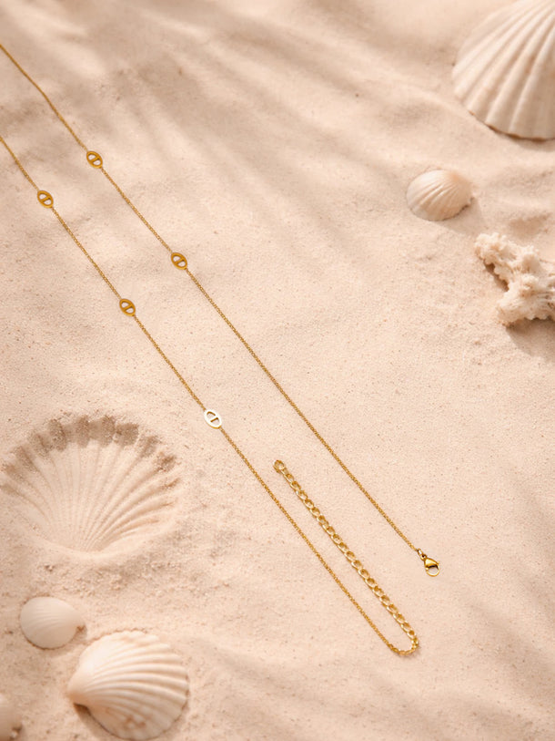 Demi Fine 18K Gold Plated Layer Long Chain Oval Motif Necklace | Anti Tarnish