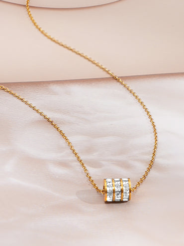 Demifine 18K Gold Plated Stainless steel Cubic Zirconia Bar Pendant Necklace