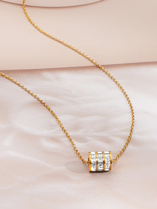 Demifine 18K Gold Plated Stainless steel Cubic Zirconia Bar Pendant Necklace