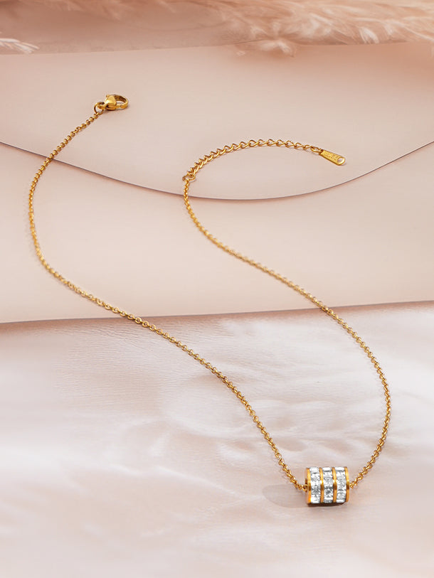 Demifine 18K Gold Plated Stainless steel Cubic Zirconia Bar Pendant Necklace