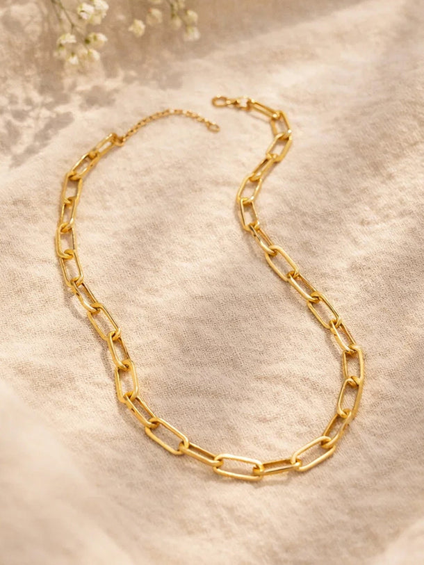 Demifine 18K Gold Plated Stainless steel Chunky Paperclip Chain Necklace