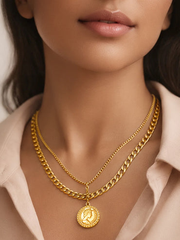 Demi Fine Gold Plated Coin Pendent Layered Chain Necklace