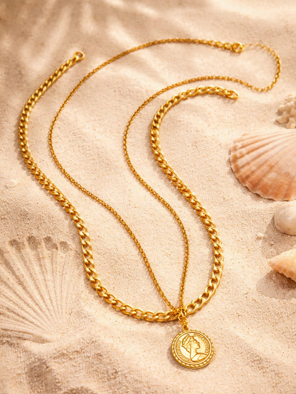 Demi Fine Gold Plated Coin Pendent Layered Chain Necklace