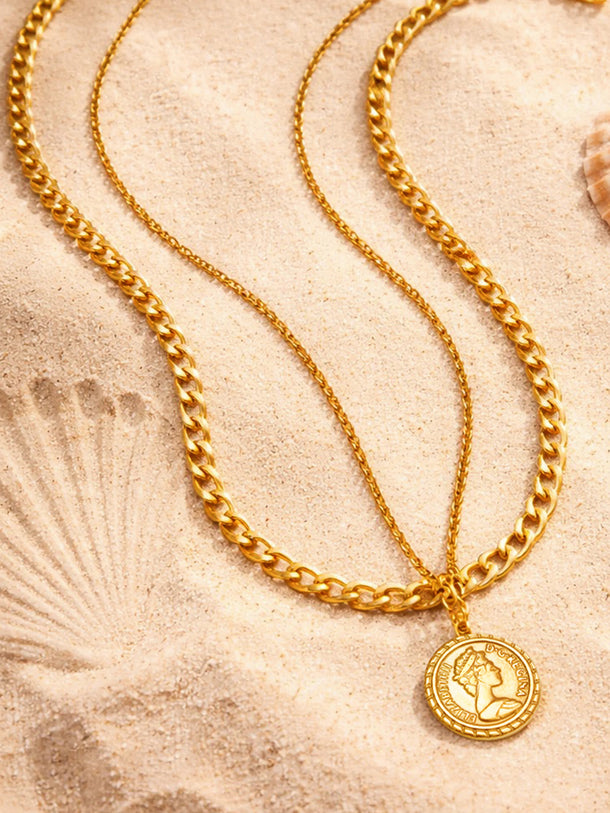 Demi Fine Gold Plated Coin Pendent Layered Chain Necklace