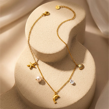 Demifine 18K Gold Plated Stainless Steel Coastal Multi Charm Necklace