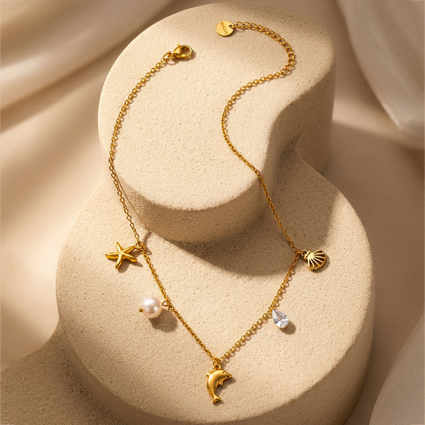 Demifine 18K Gold Plated Stainless Steel Coastal Multi Charm Necklace